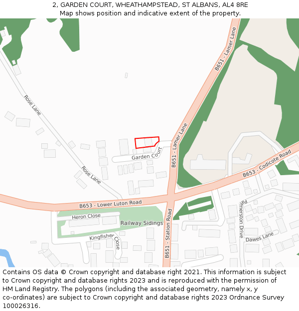 2, GARDEN COURT, WHEATHAMPSTEAD, ST ALBANS, AL4 8RE: Location map and indicative extent of plot