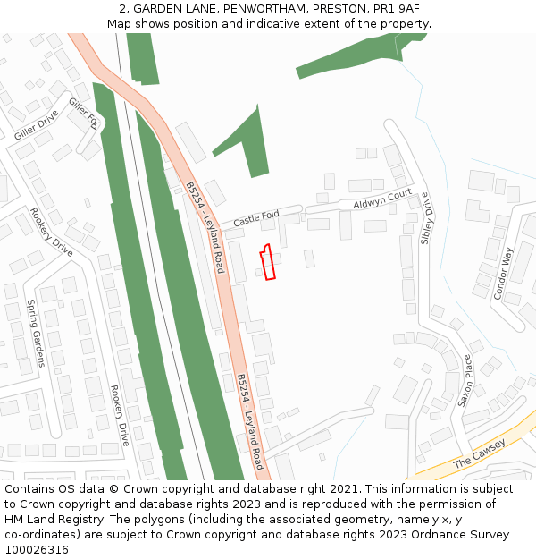 2, GARDEN LANE, PENWORTHAM, PRESTON, PR1 9AF: Location map and indicative extent of plot