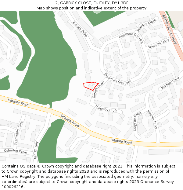 2, GARRICK CLOSE, DUDLEY, DY1 3DF: Location map and indicative extent of plot