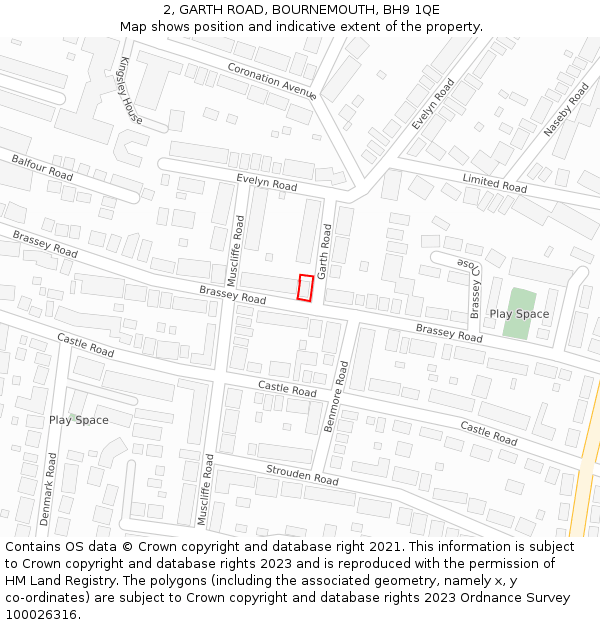 2, GARTH ROAD, BOURNEMOUTH, BH9 1QE: Location map and indicative extent of plot