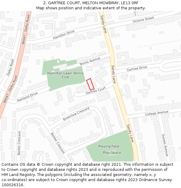 2, GARTREE COURT, MELTON MOWBRAY, LE13 0RF: Location map and indicative extent of plot