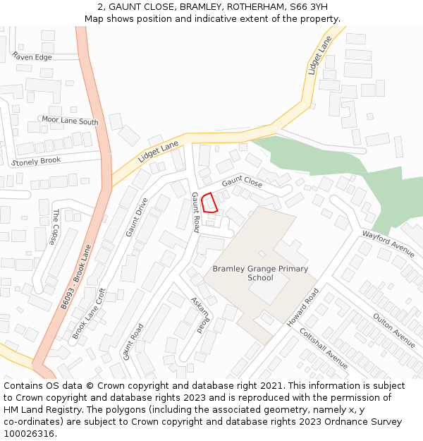 2, GAUNT CLOSE, BRAMLEY, ROTHERHAM, S66 3YH: Location map and indicative extent of plot
