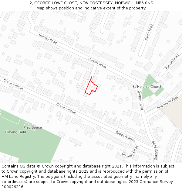 2, GEORGE LOWE CLOSE, NEW COSTESSEY, NORWICH, NR5 0NS: Location map and indicative extent of plot