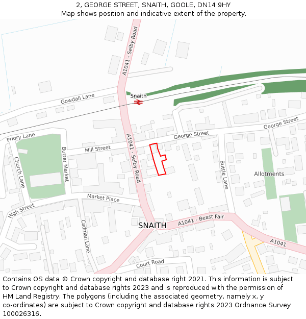2, GEORGE STREET, SNAITH, GOOLE, DN14 9HY: Location map and indicative extent of plot