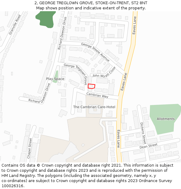 2, GEORGE TREGLOWN GROVE, STOKE-ON-TRENT, ST2 8NT: Location map and indicative extent of plot