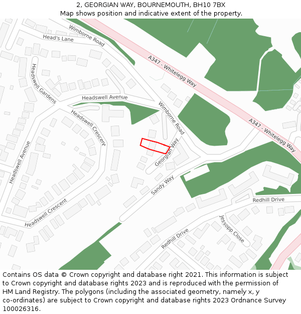 2, GEORGIAN WAY, BOURNEMOUTH, BH10 7BX: Location map and indicative extent of plot