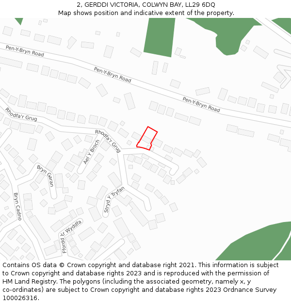 2, GERDDI VICTORIA, COLWYN BAY, LL29 6DQ: Location map and indicative extent of plot