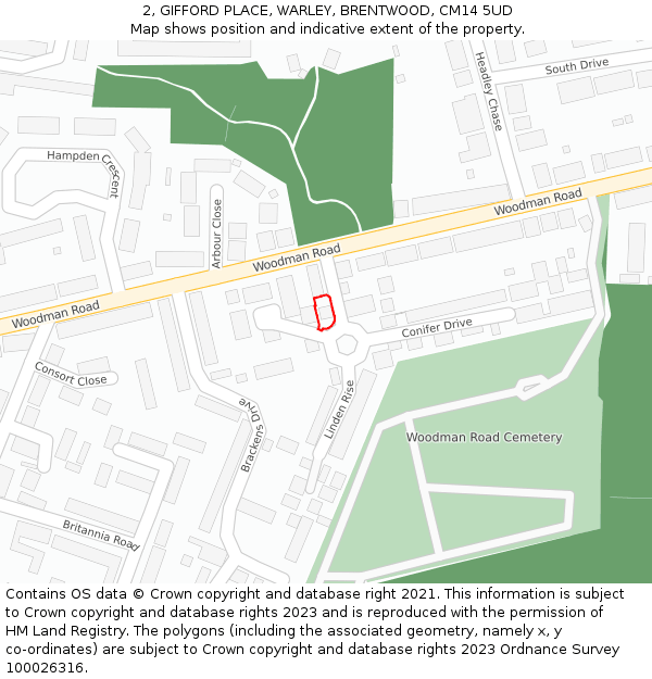 2, GIFFORD PLACE, WARLEY, BRENTWOOD, CM14 5UD: Location map and indicative extent of plot