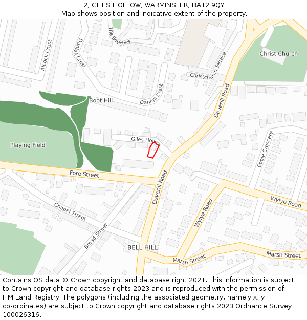 2, GILES HOLLOW, WARMINSTER, BA12 9QY: Location map and indicative extent of plot