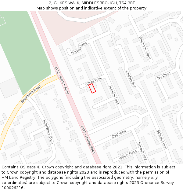 2, GILKES WALK, MIDDLESBROUGH, TS4 3RT: Location map and indicative extent of plot