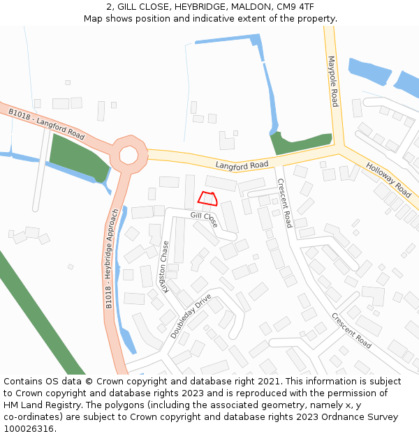 2, GILL CLOSE, HEYBRIDGE, MALDON, CM9 4TF: Location map and indicative extent of plot