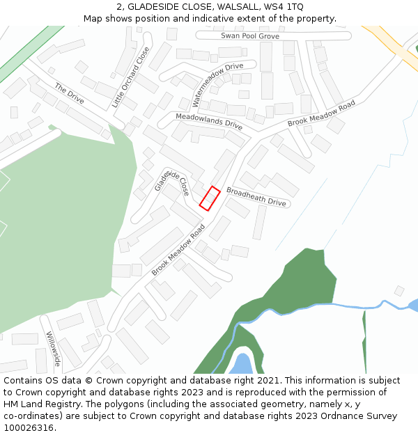 2, GLADESIDE CLOSE, WALSALL, WS4 1TQ: Location map and indicative extent of plot