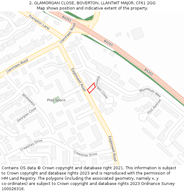 2, GLAMORGAN CLOSE, BOVERTON, LLANTWIT MAJOR, CF61 2GG: Location map and indicative extent of plot