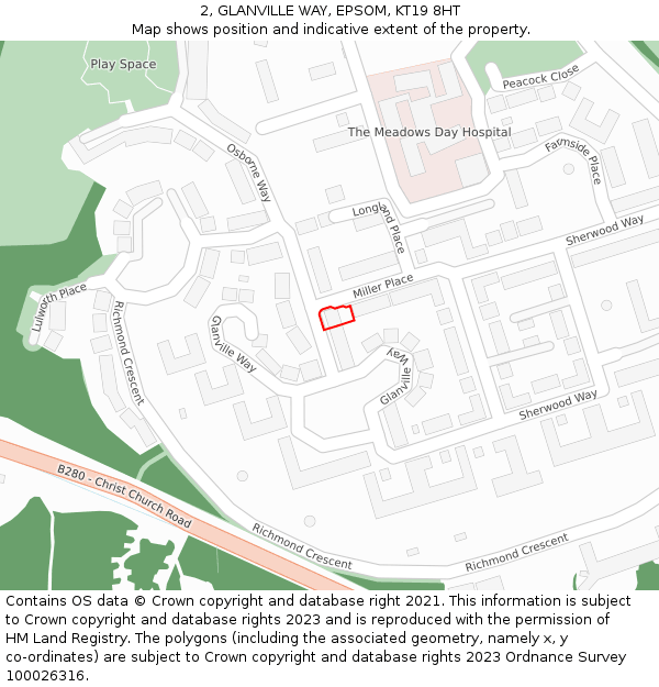 2, GLANVILLE WAY, EPSOM, KT19 8HT: Location map and indicative extent of plot