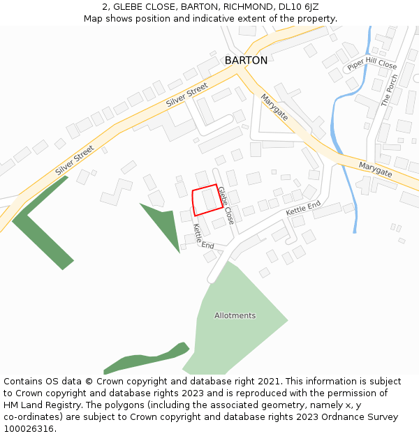 2, GLEBE CLOSE, BARTON, RICHMOND, DL10 6JZ: Location map and indicative extent of plot