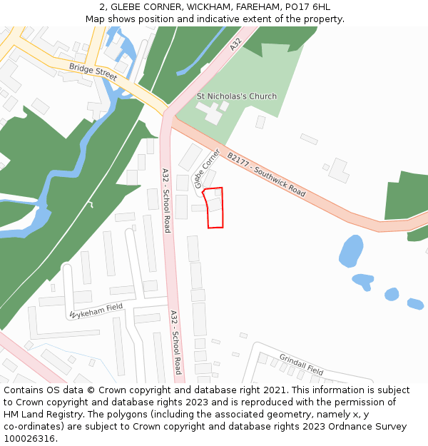 2, GLEBE CORNER, WICKHAM, FAREHAM, PO17 6HL: Location map and indicative extent of plot