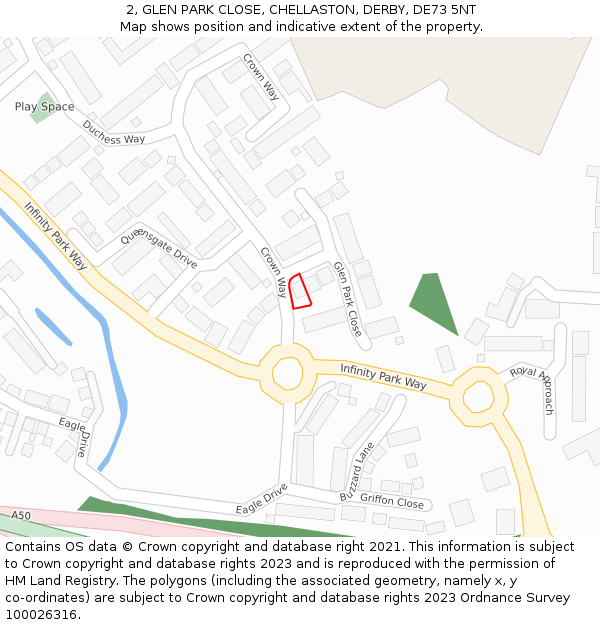 2, GLEN PARK CLOSE, CHELLASTON, DERBY, DE73 5NT: Location map and indicative extent of plot