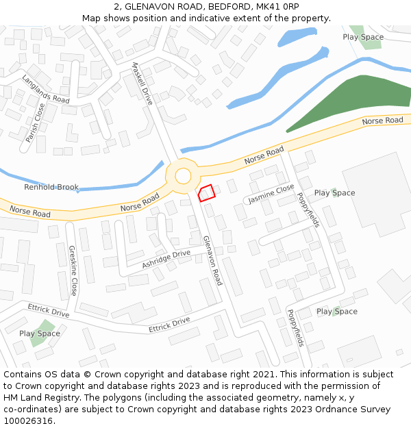 2, GLENAVON ROAD, BEDFORD, MK41 0RP: Location map and indicative extent of plot
