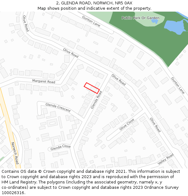 2, GLENDA ROAD, NORWICH, NR5 0AX: Location map and indicative extent of plot