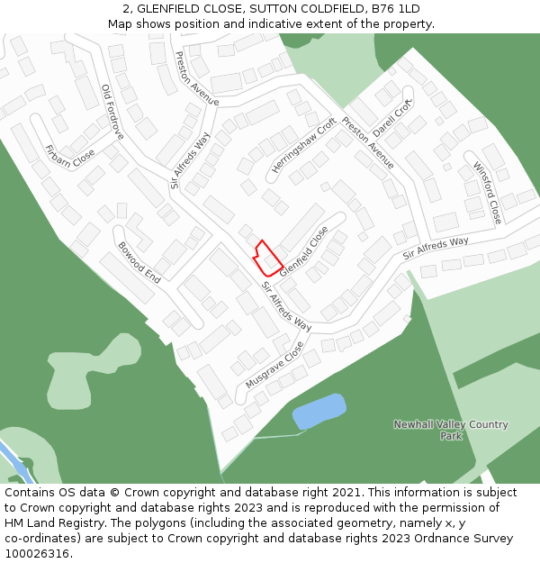 2, GLENFIELD CLOSE, SUTTON COLDFIELD, B76 1LD: Location map and indicative extent of plot