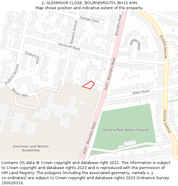 2, GLENMOOR CLOSE, BOURNEMOUTH, BH10 4HN: Location map and indicative extent of plot