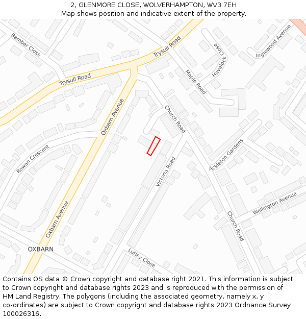 2, GLENMORE CLOSE, WOLVERHAMPTON, WV3 7EH: Location map and indicative extent of plot