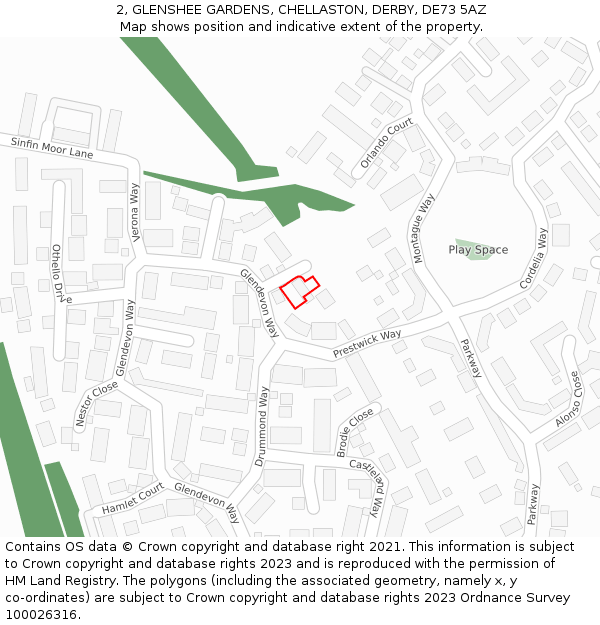 2, GLENSHEE GARDENS, CHELLASTON, DERBY, DE73 5AZ: Location map and indicative extent of plot