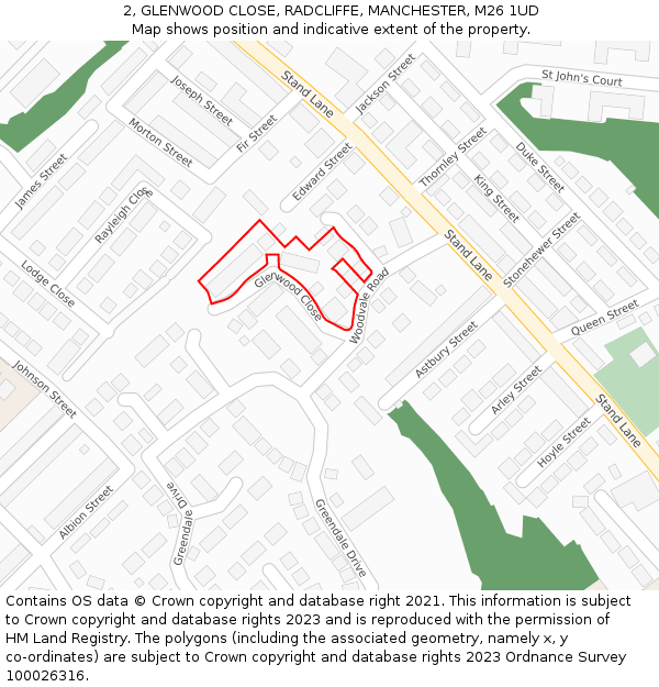 2, GLENWOOD CLOSE, RADCLIFFE, MANCHESTER, M26 1UD: Location map and indicative extent of plot