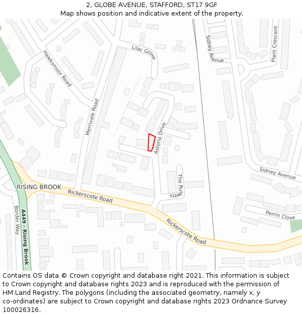 2, GLOBE AVENUE, STAFFORD, ST17 9GF: Location map and indicative extent of plot