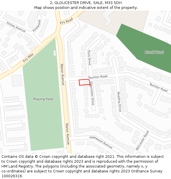 2, GLOUCESTER DRIVE, SALE, M33 5DH: Location map and indicative extent of plot