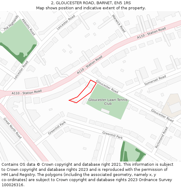 2, GLOUCESTER ROAD, BARNET, EN5 1RS: Location map and indicative extent of plot