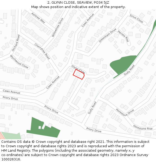 2, GLYNN CLOSE, SEAVIEW, PO34 5JZ: Location map and indicative extent of plot