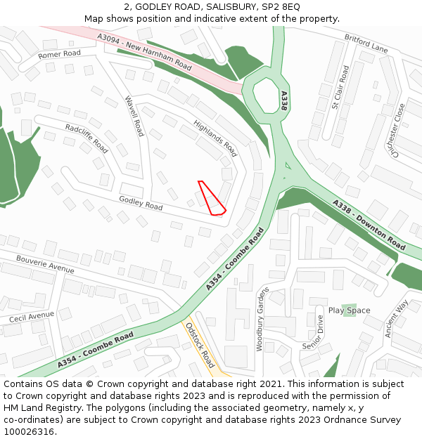 2, GODLEY ROAD, SALISBURY, SP2 8EQ: Location map and indicative extent of plot