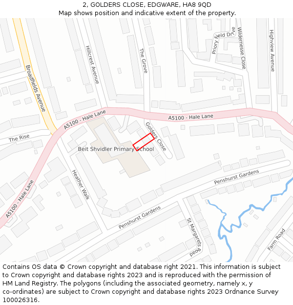 2, GOLDERS CLOSE, EDGWARE, HA8 9QD: Location map and indicative extent of plot