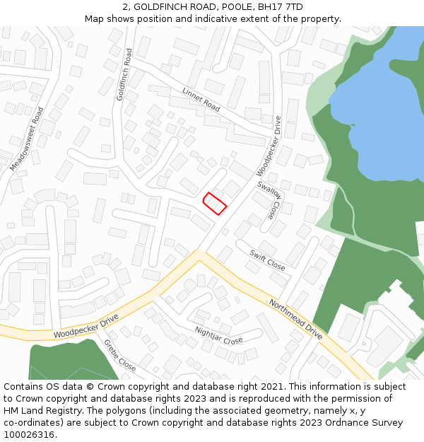 2, GOLDFINCH ROAD, POOLE, BH17 7TD: Location map and indicative extent of plot