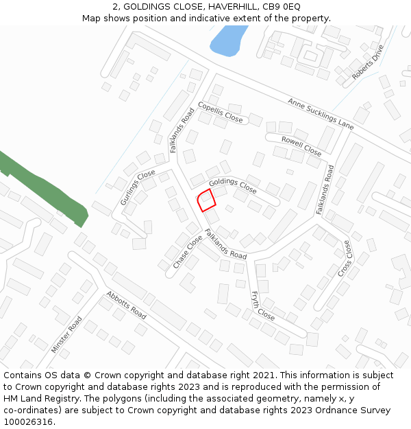 2, GOLDINGS CLOSE, HAVERHILL, CB9 0EQ: Location map and indicative extent of plot