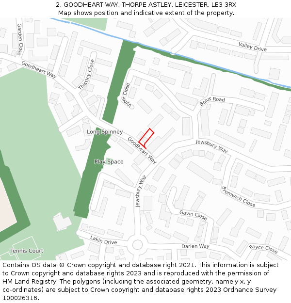 2, GOODHEART WAY, THORPE ASTLEY, LEICESTER, LE3 3RX: Location map and indicative extent of plot