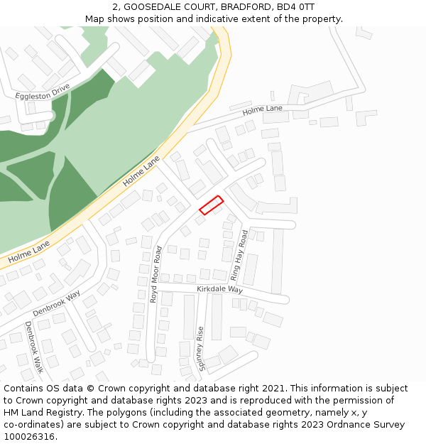 2, GOOSEDALE COURT, BRADFORD, BD4 0TT: Location map and indicative extent of plot