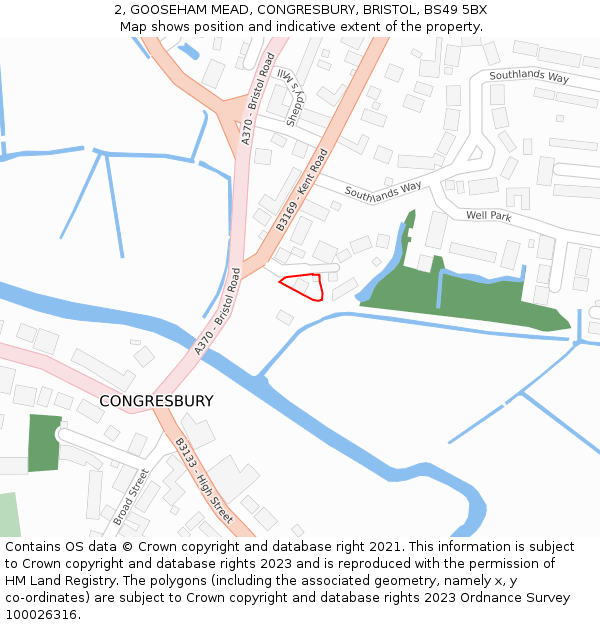 2, GOOSEHAM MEAD, CONGRESBURY, BRISTOL, BS49 5BX: Location map and indicative extent of plot