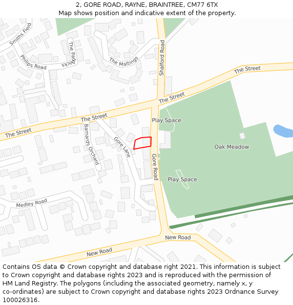 2, GORE ROAD, RAYNE, BRAINTREE, CM77 6TX: Location map and indicative extent of plot