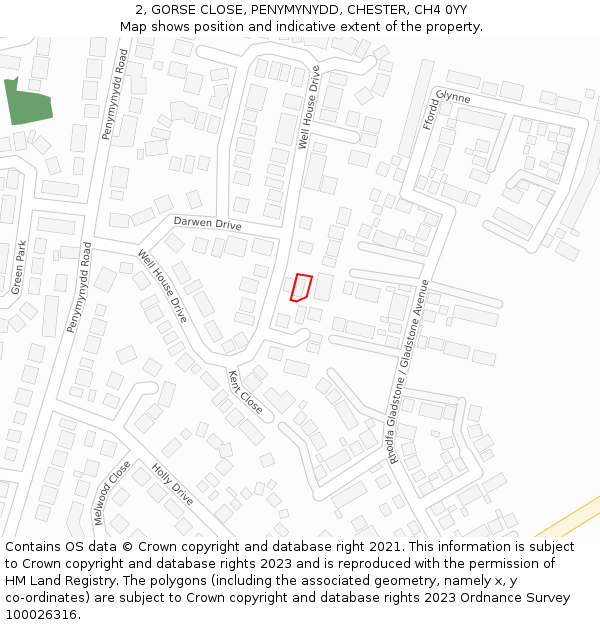 2, GORSE CLOSE, PENYMYNYDD, CHESTER, CH4 0YY: Location map and indicative extent of plot