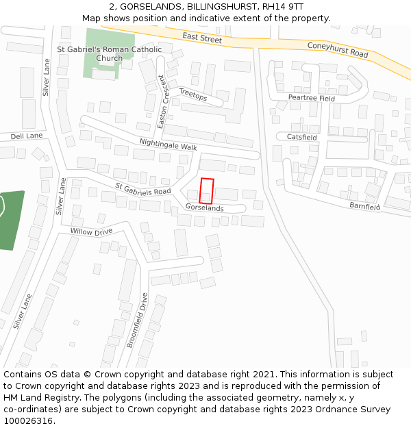 2, GORSELANDS, BILLINGSHURST, RH14 9TT: Location map and indicative extent of plot