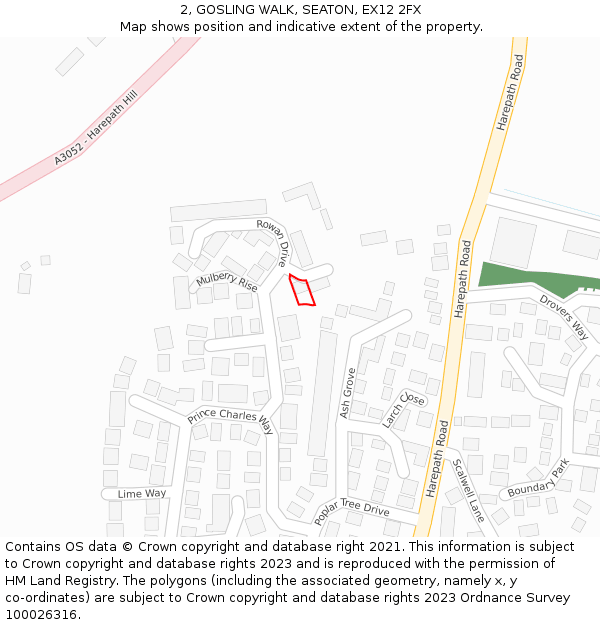2, GOSLING WALK, SEATON, EX12 2FX: Location map and indicative extent of plot