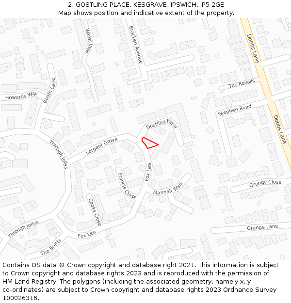 2, GOSTLING PLACE, KESGRAVE, IPSWICH, IP5 2GE: Location map and indicative extent of plot