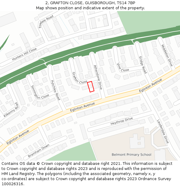 2, GRAFTON CLOSE, GUISBOROUGH, TS14 7BP: Location map and indicative extent of plot