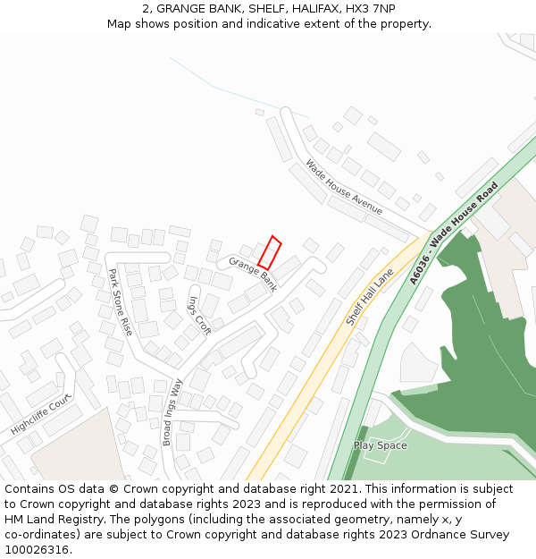2, GRANGE BANK, SHELF, HALIFAX, HX3 7NP: Location map and indicative extent of plot