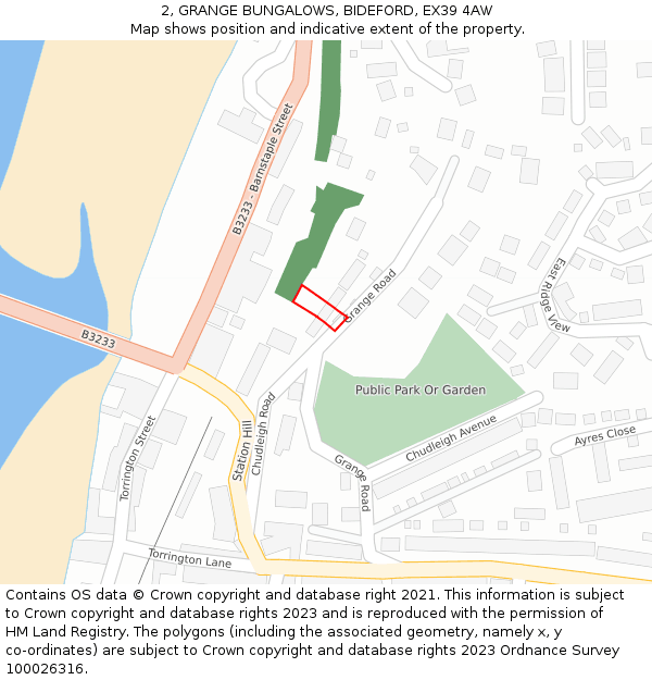 2, GRANGE BUNGALOWS, BIDEFORD, EX39 4AW: Location map and indicative extent of plot