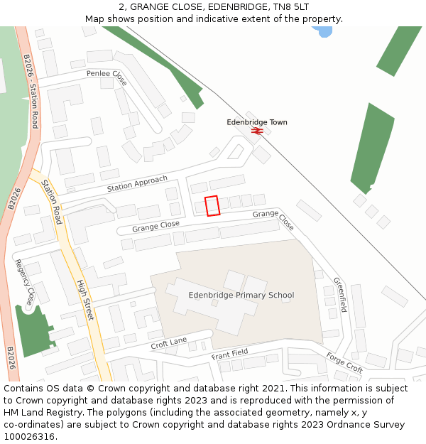 2, GRANGE CLOSE, EDENBRIDGE, TN8 5LT: Location map and indicative extent of plot