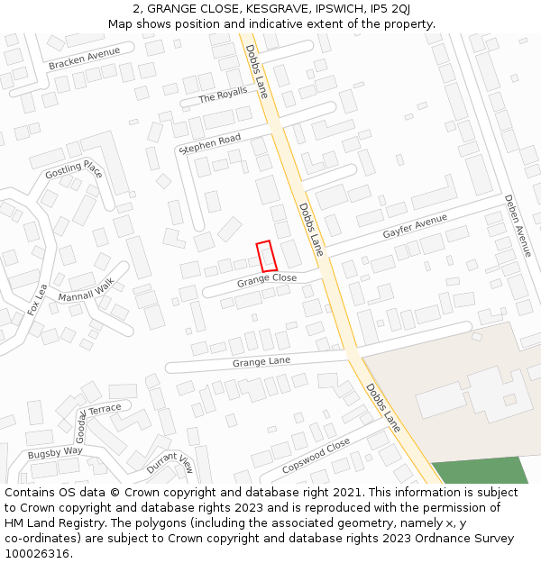 2, GRANGE CLOSE, KESGRAVE, IPSWICH, IP5 2QJ: Location map and indicative extent of plot