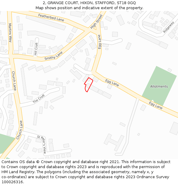 2, GRANGE COURT, HIXON, STAFFORD, ST18 0GQ: Location map and indicative extent of plot